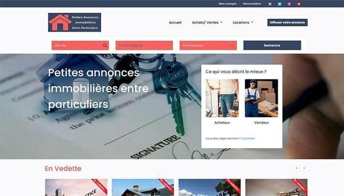 En vente site de petites annonces immobilières - Création webmaster Cnathalie